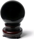 Obsidian Crystal Sphere Ball with Wood Stand Large Healing Crystals Sphere Sculpture Home Office Decoration Fengshui Meditation Healing 90mm 3.54'' (Obsidian, 3.54")