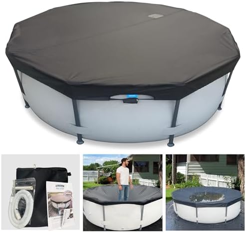 24 Ft Pool Cover, with Automatic Drain Round Pool Cover, One-Piece Quick Installation and Removal Above Ground Pool Cover, Preventing Waterlogging, UV Protected Solar Swimming Pool Cover