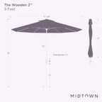 Midtown Umbrellas Wooden 2-9 Feet Outdoor Patio Umbrella, Terylast Navy & White Stripes Fabric, Aluminum Frame For Backyard Umbrella, Deck Umbrella, Garden Umbrella & Pool Umbrella - Wooden Pole