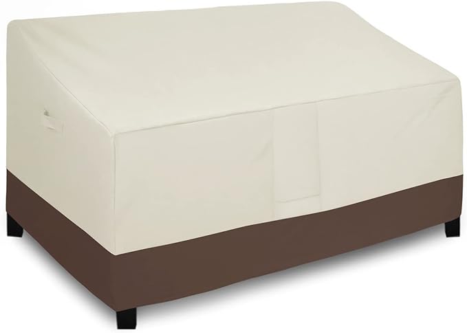 Easy-Going Waterproof Outdoor Couch Cover, Heavy Duty 3-Seater Patio Sofa Cover, Winchdproof Outdoor Furniture Cover with Air Vent (88Wx40Dx33H inch, Beige/Dark Brown)
