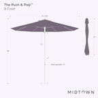Midtown Umbrellas Push and Pop 9 Feet Outdoor Umbrella, Purple/White Stripes Polyester Fabric - Fiberglass Ribs Deck Patio Umbrella, Backyard Umbrella, Garden Umbrella & Pool Umbrella - Black Pole