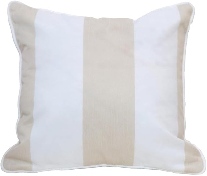 East Green 18 x 18 Waterproof Outdoor Pillow with Insert, Flax Tan Stripe - Premium Olefin Outdoor Accent Pillow for Patio Furniture