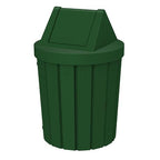 42 Gallon Round Slatted 100% Recycled Plastic Indoor or Outdoor Commercial Trash Can with Easy Access Swing Top Lid | Great for Schools and Businesses - Green Granite