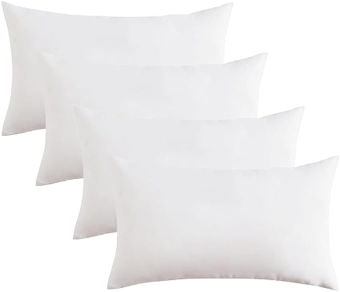 Covers & All Premium Rectangle ThrowPillow Inserts with Covers Set of 4, 12 x 20 Inches White, Decorative Cushions for Couch Sofa Home Decor Office Travel UV Resistant Waterproof Soft Cushions Pillows