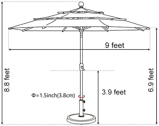 EliteShade USA 10-Year-Non-Fading 9Ft 3 Tiers Market Umbrella Patio Umbrella Outdoor Table Umbrella with Ventilation, Black