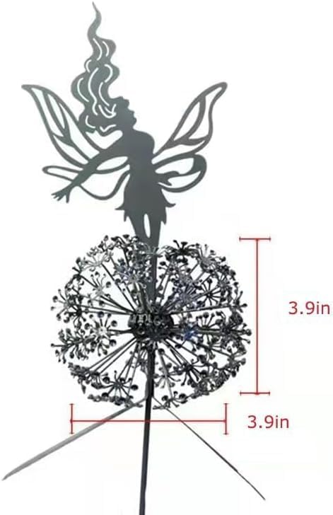 Flower Fairy Dancing with Dandelion, Art Sculpture Fairies for Fairy Garden, Angel Metal Ornaments Gardens Art Sculpture, Outdoor Decorations for The Courtyard, Christmas and Halloween Lawn (F)
