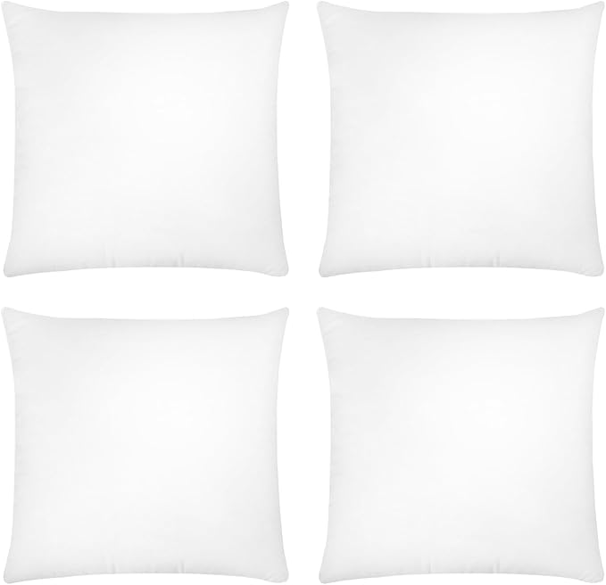 Covers & All Premium Square Throw Pillow Inserts with Covers Set of 4, 14 x 14 Inches White, Decorative Cushions for Couch Sofa Home Decor Office Travel UV Resistant Waterproof Soft Cushions Pillows