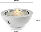 Outdoor GreatRoom Co Propane Fire Pit Table - Cove Gas Fire Pits for Outside Patio - 42 Inch Round Edge Bowl Concrete Firepit Fire Table, Glass Tabletop Cover, Clear Glass Gems, 105,000 BTU - White