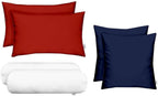 RSH DECOR: 6-Pack Red White & Blue Pillow Set | All-Weather Spun Fabric | Water & Fade-Resistant | Outdoor Pillows Lumbar, Square, & Neck Roll | Red, White, Navy Blue