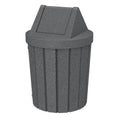 42 Gallon Round Slatted 100% Recycled Plastic Indoor or Outdoor Commercial Trash Can with Easy Access Swing Top Lid | Great for Schools and Businesses - Dark Granite