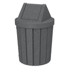 42 Gallon Round Slatted 100% Recycled Plastic Indoor or Outdoor Commercial Trash Can with Easy Access Swing Top Lid | Great for Schools and Businesses - Dark Granite