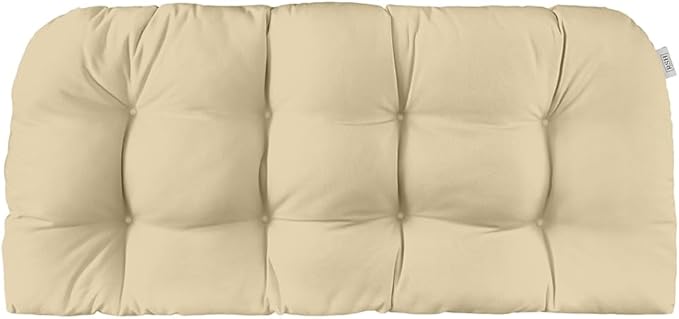 RSH DECOR: Sunbrella Tufted Wicker Loveseat Cushion | 41” x 19" | Water and Fade-Resistant Performance Fabric | Outdoor Settee Cushion for Patio Furniture | Canvas Antique Beige