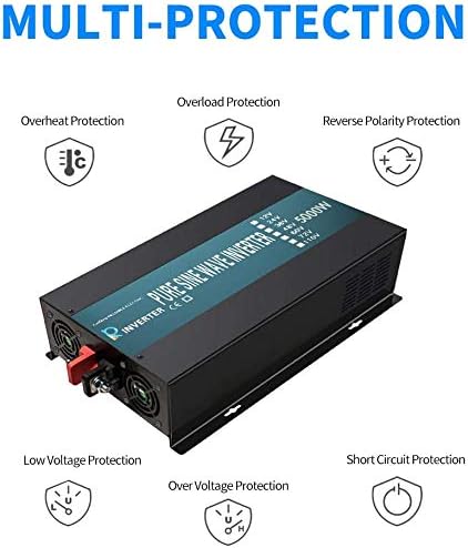 WZRELB 5000W 36V 120V Pure Sine Wave Power Inverter with 2 AC Outlets,Remote Control, Car Inverter