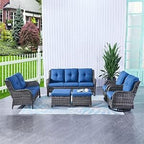HUMMUH Outdoor Loveseat Sofa 2-Seat PE Rattan Patio Love Seat with Cushions,Deep Seat High Curved Back Armset Sectional Couch for Patio,Garden,Yard,Porch