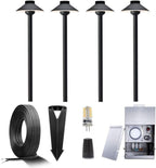 Gardenreet 12V Brass Landscape Black Path Lighting Kit (4 Pack Path Lights) with 75W Low Voltage Transformer and 100 Feet Cable and 20Pack Wire Connectors for Outdoor House Garden Patio Walkway