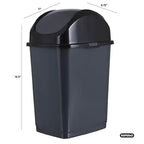 Superio Trash Can for Dorm Room with Lid 4.5 Gallon Plastic Garbage Can with Swing Top Lid, Medium Slim Waste Bin with Cover for Home, Kitchen, Office, Bedroom, Bathroom, College- 18 Qt (Dark Grey 2)