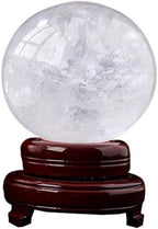 StoneStory Clear Quartz Crystal Sphere Ball with Wood Stand Large Healing Crystals Sphere Sculpture Home Office Decoration Fengshui Meditation Healing 80mm 3.14'' (Clear Quartz, 3.14'')