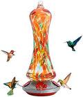 Glass Hummingbird Feeder for Outdoors: Orange Window Hanging Hummingbirds Presents for Women - Ant Moat Included, Metal Base with 4 Feeding Ports & Perch, Leak Proof, 20 fl.oz, Best Garden Decor