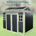 LANTRO JS Plastic Storage Shed with Floor, Resin Shed with Floor, 8x4FT Outdoor Shed with 2 Windows and Lockable Door Sheds for Garden Tools, Bike