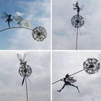 Flower Fairy Dancing with Dandelion, Art Sculpture Fairies for Fairy Garden, Angel Metal Ornaments Gardens Art Sculpture, Outdoor Decorations for The Courtyard, Christmas and Halloween Lawn (G)