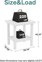Kingdura Adirondack Outdoor Side Table, 16 x 13 Inches HDPE Plastic Outside End Tables for Patio Pool Porch Backyard Indoor, 2 Tiers Storage Shelf, All Weather Resistant, Easy Maintenance (White)