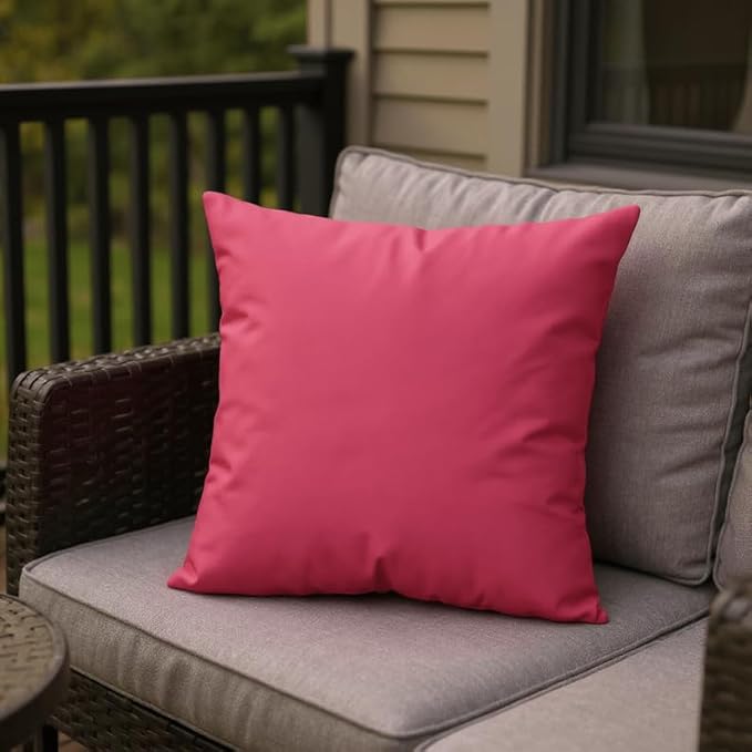 RSH DECOR: Sunbrella Square Throw Pillows Set of 4 | 24" x 24" | Water and Fade-Resistant Performance Fabric | Outdoor Pillow Covers with Down-Alternative Inserts | Made in USA (Canvas Hot Pink)