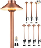 Gardenreet Brass Low Voltage Copper Garden Lights, Outdoor Pathway Light, 12V LED AC/DC Bronze Hat Top Path Lamp for Sideway House Walkway with 3W 270LM 5000K G4 Bulb 8 Pack