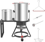 30Qt Turkey Fryer with Basket, Outdoor Propane Deep Fryers Burner Stand, 50,000BTU Cast Iron Burner, Steamer and Seafood Boiler Set, Black