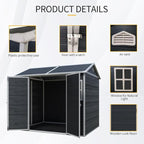 8x6 FT Resin Outdoor Storage Shed with Floor and 2 Windows, Outside Plastic Sheds Storage Clearance w/Lockable Door, Backyard Garden Tool House for Patio, Yard, Lawn, Bike, Black