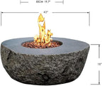 Elementi | Bundle Boulder Gas Fire Pit Cast Concrete Semi-Round Fire Table, Outdoor Fire Pit Electronic Ignition | Canvas Cover, Lava Rock Included | Propane Gas