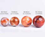 JIC Gem 2.7-3.1 inch(70-80mm) Large Madagascar Red Agate Crystal Ball Round Healing Crystals Decorative Sphere with Wooden Stand Meditation Witchcraft Home Decor