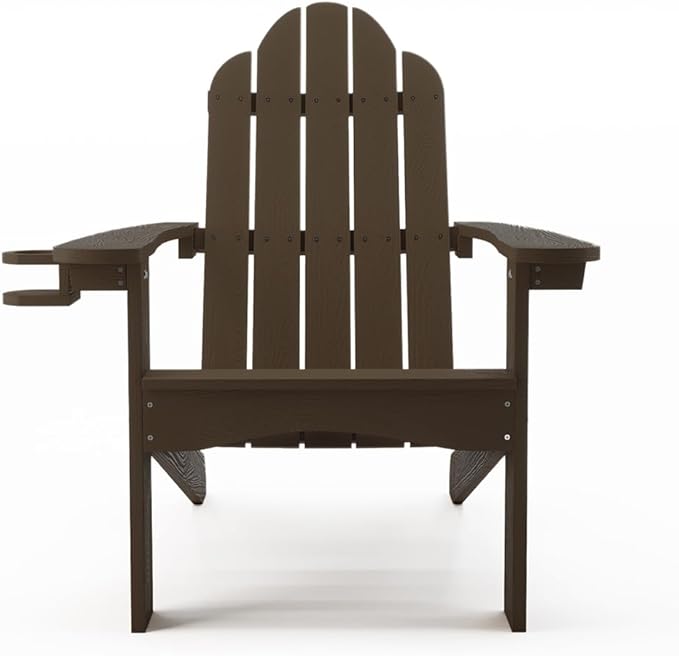 LUE BONA HDPS Adirondack Chairs Set, Fire Pit Outdoor Chair Weather Resistant with Cup Holder, Modern Plastic Chair Plastic for Patio, Deck, Proch, 350LBS, 4 Set, Dark Brown
