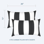 LVTXIII Outdoor/Indoor Lumbar Pillows, Decorative Patio Lumbar Cushions, Fluffy Water Repellent Garden Cushions for Home Patio Coach Sofa Use, 12×20 Inch, Pack of 2, Cabana Black
