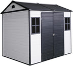 8x6 FT Resin Outdoor Storage Shed with Floor and 2 Windows, Outside Plastic Sheds Storage Clearance w/Lockable Door, Backyard Garden Tool House for Patio, Yard, Lawn, Bike, Grey White