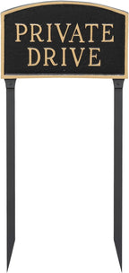 Montague Metal Products SP-12S-BG-LS Standard Black and Gold Private Drive Arch Statement Plaque with 2 23-Inch Lawn Stakes