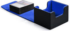 ZLCA Card Deck Box with 2 Dividers for MTG Cards, Large Horizontal Card Storage Box Fits 150+ Single Sleeved Cards, PU Leather Commander Deck Box for TCG CCG (Black& Blue)
