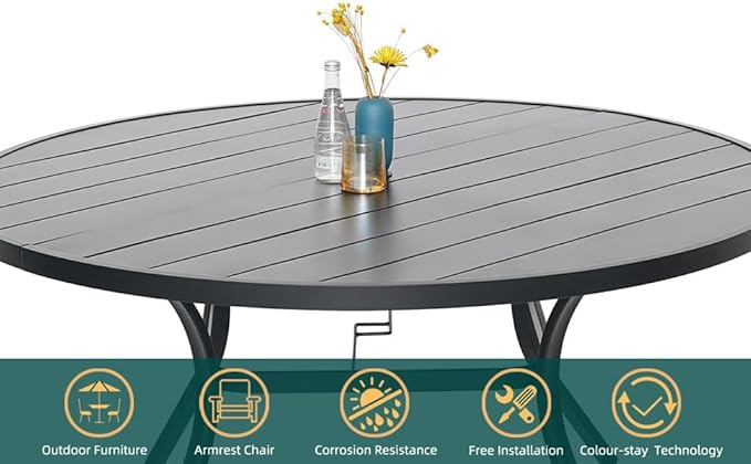 7-Piece Outdoor Dining Set, 58'' Round Table with 6 Swivel Chairs All Weather Furniture Set - Brown Style1