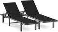 Patio Chaise Lounge Chair Set of 2, Outdoor Lounge Chairs with Wheels, 5-Position Adjustable Sun Loungers for Pool, Deck, Beach, Black