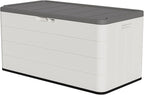 100 Gallon Plus Resin Deck Box, Waterproof Outdoor Storage Bin for Patio Furniture, Pool Accessories, and Garden Tools, Lockable & UV-Resistant, White