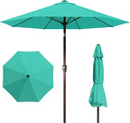 9FT Patio Umbrella with Fiberglass Ribs, Outdoor Market Table Umbrella with Crank and Tilt, UV Resistant Waterproof Canopy for Patio, Garden, Deck, Pool, Turquoise Blue