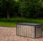 Outdoor Storage Box, Wood-Look Resin Deck Container, Indoor/Outdoor Storage, Ash Wood Brown (170 Gallon)