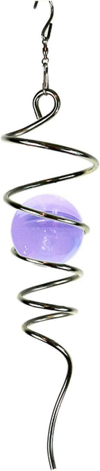 Fonmy Purple Gazing Ball Spiral Tail Wind Spinner Stabilizer with Swivel Hook 11inch Stainless Steel Tail and 2 inch Purple Glass Orb. Indoor Outdoor Garden Decoration Hanging Ornaments
