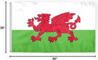 AGAS Wales Flag 3x5 ft Double Stitched Hem 100% Polyester Metal Grommets Indoor Welsh National Flag