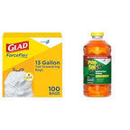 CloroxPro Glad ForceFlex 13 Gallon Tall Kitchen Drawstring Trash Bags, 100 Count and Pine-Sol Multi-Surface, All-Purpose Cleaner, 2x Concentrated Formula, Original Pine, 80 Fl Oz (Package May Vary)