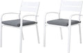 Soleil Jardin Outdoor Aluminum 2-Piece Patio Dining Chairs with Cushions, Stackable Bistro Chairs for Balcony, Garden, Backyard, White Finish & Grey Cushion