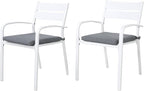 Soleil Jardin Outdoor Aluminum 2-Piece Patio Dining Chairs with Cushions, Stackable Bistro Chairs for Balcony, Garden, Backyard, White Finish & Grey Cushion