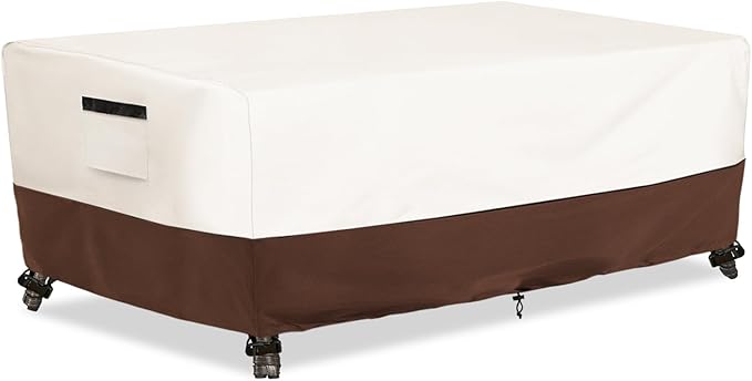 Outdoor Patio Coffee Table Cover, Waterproof Rectangular Patio Side Table Cover,Patio Furniture Covers,36 x 24 x 16 inch,Beige & Brown