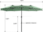 GREEN PARTY 15 ft Rectangle Patio Umbrella with Solar Lights and Base Included, Double-Sided Market Table Umbrella with Crank, Large Outdoor Umbrellas for Patio Poolside Garden Backyard, Mint Green