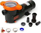 BLACK+DECKER Pool Pump, Energy Efficient Single Speed Pool Pump for Above Ground Pools with Filter Basket, 1HP