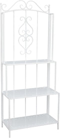 White 3-Layer Floral Plant Stand, French Style Tiered Shelf for Succulents Herbs, Ornate Iron Plant Display for Living Room Garden Decor